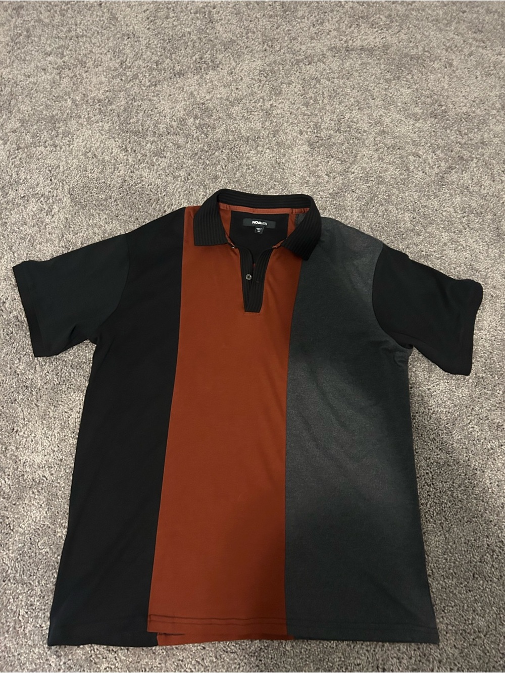 Fashion Nova Men's Colorblock Polo in Black, Rust & Charcoal